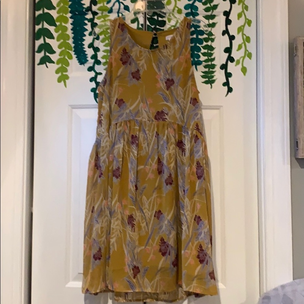 Xhilaration Mustard Dress with Floral Pattern